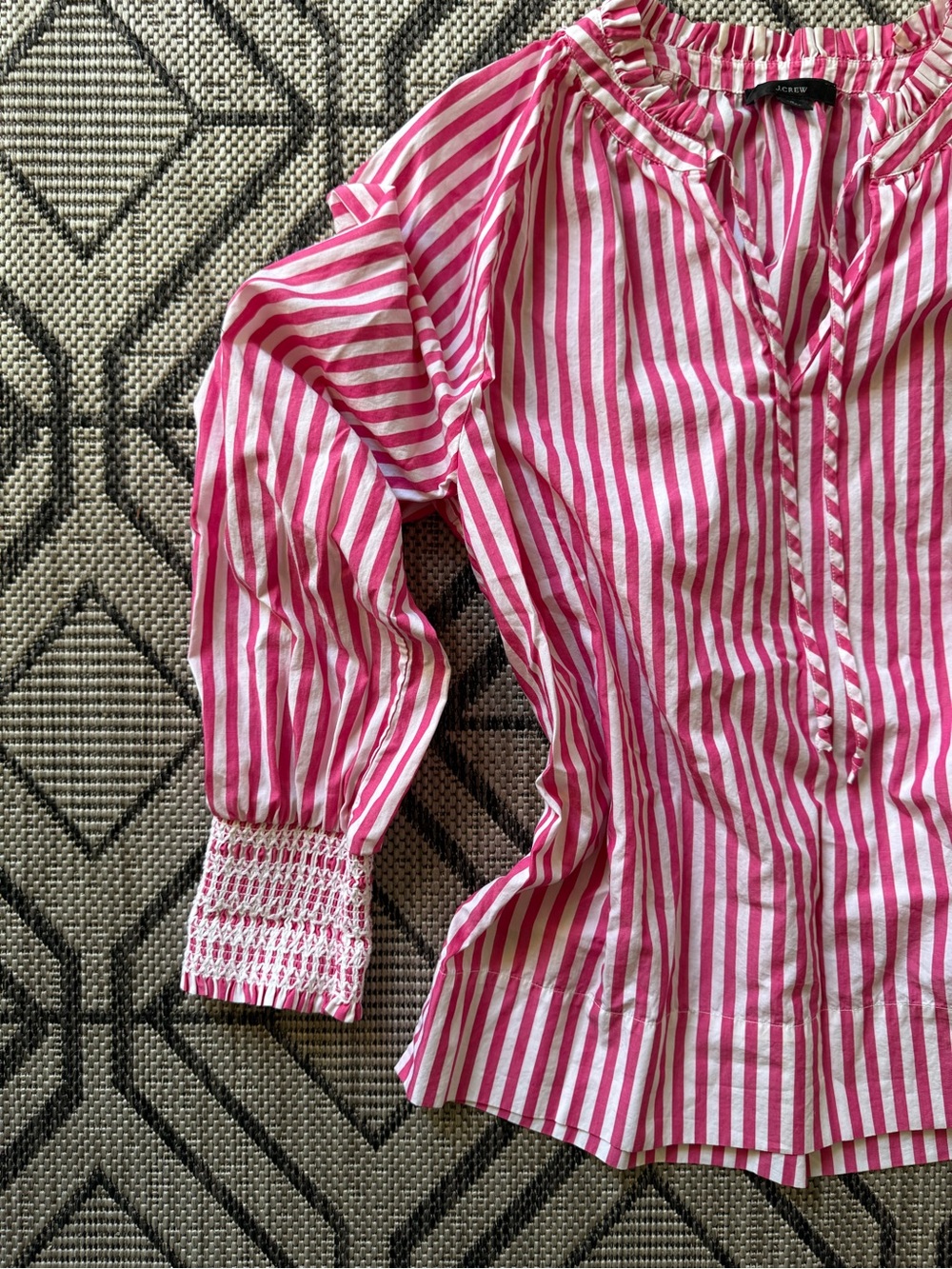 J. Crew Smocked-cuff popover top in stripe‎ Pink Striped Camisole - Picture 6 of 9